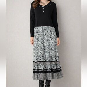 Carole Little Boho Tiered Mixed Print Dress Size 12 Made in USA Cottagecore